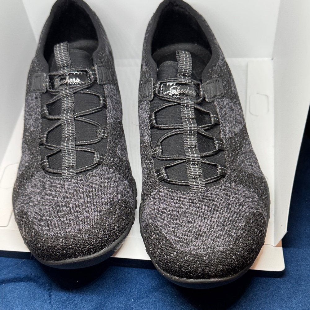 Skechers Charcoal and Black Knit Slip-Ons